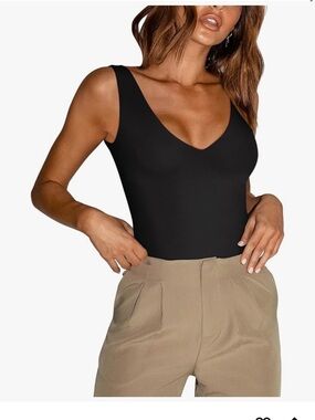 ReoRia Black V-Neck Sleeveless Bodysuit